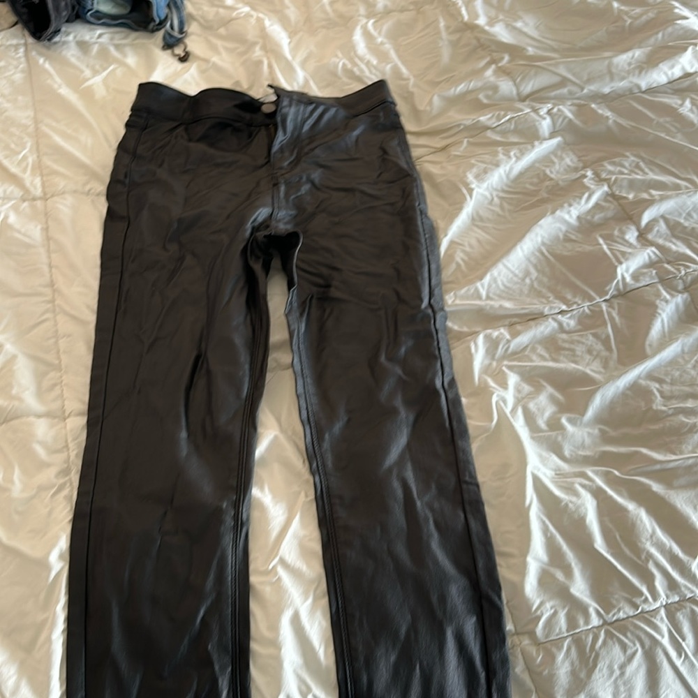 Black pleather high rise pants